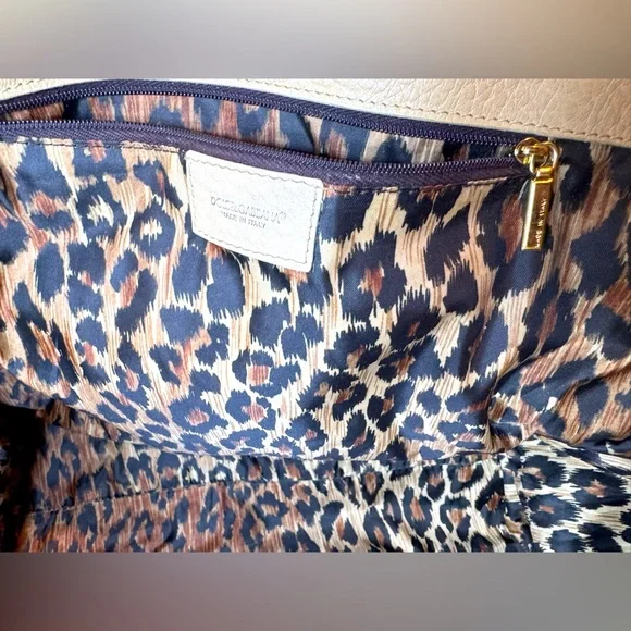 Dolce and Gabbana Tote Black Nylon Tan Leather Leopard Lining Rare Vintage - Picture 13 of 15